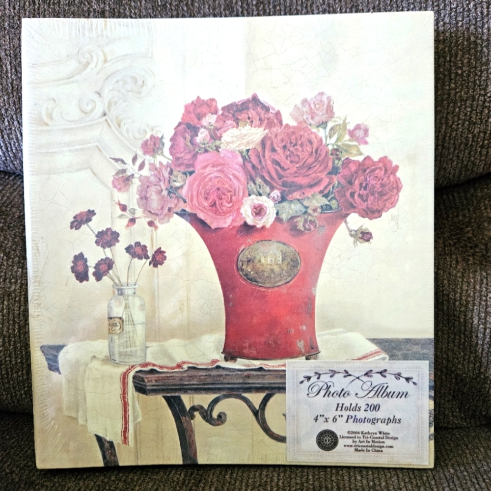 Kathryn White Vintage Floral Photo Album with Red Vase Design 2004